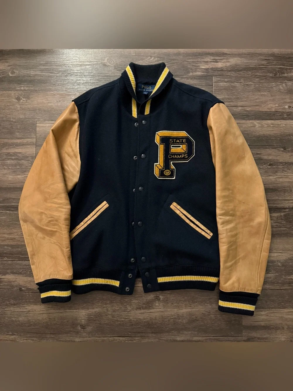 Polo by Ralph Lauren Black & Tan Varsity Jacket - State Champs Patch